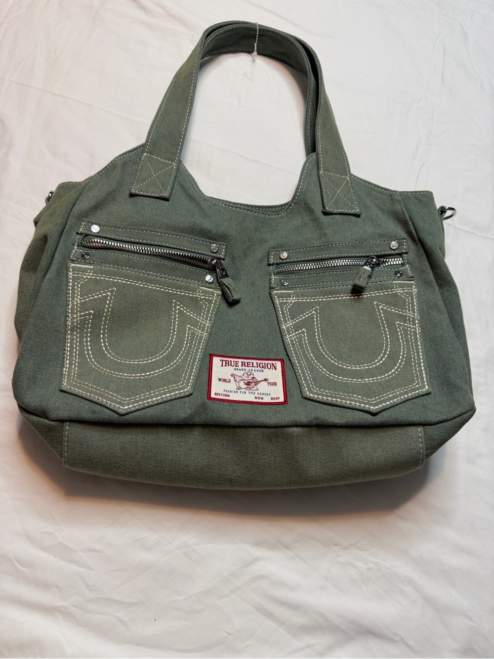 True Religion Olive Green Canvas Shoulder Tote